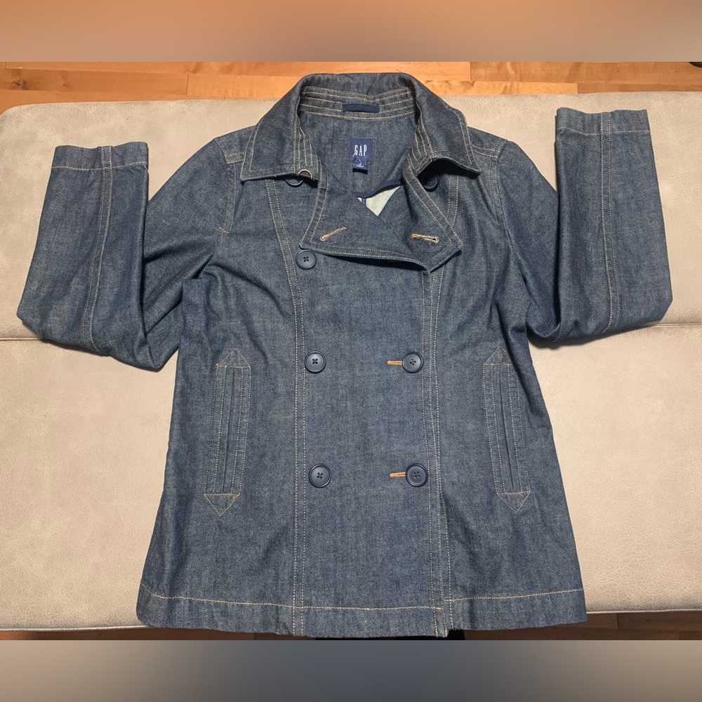 GAP Womens Dark Wash Denim Double Button Blazer Jean Jacket NEW WOT Size Medium